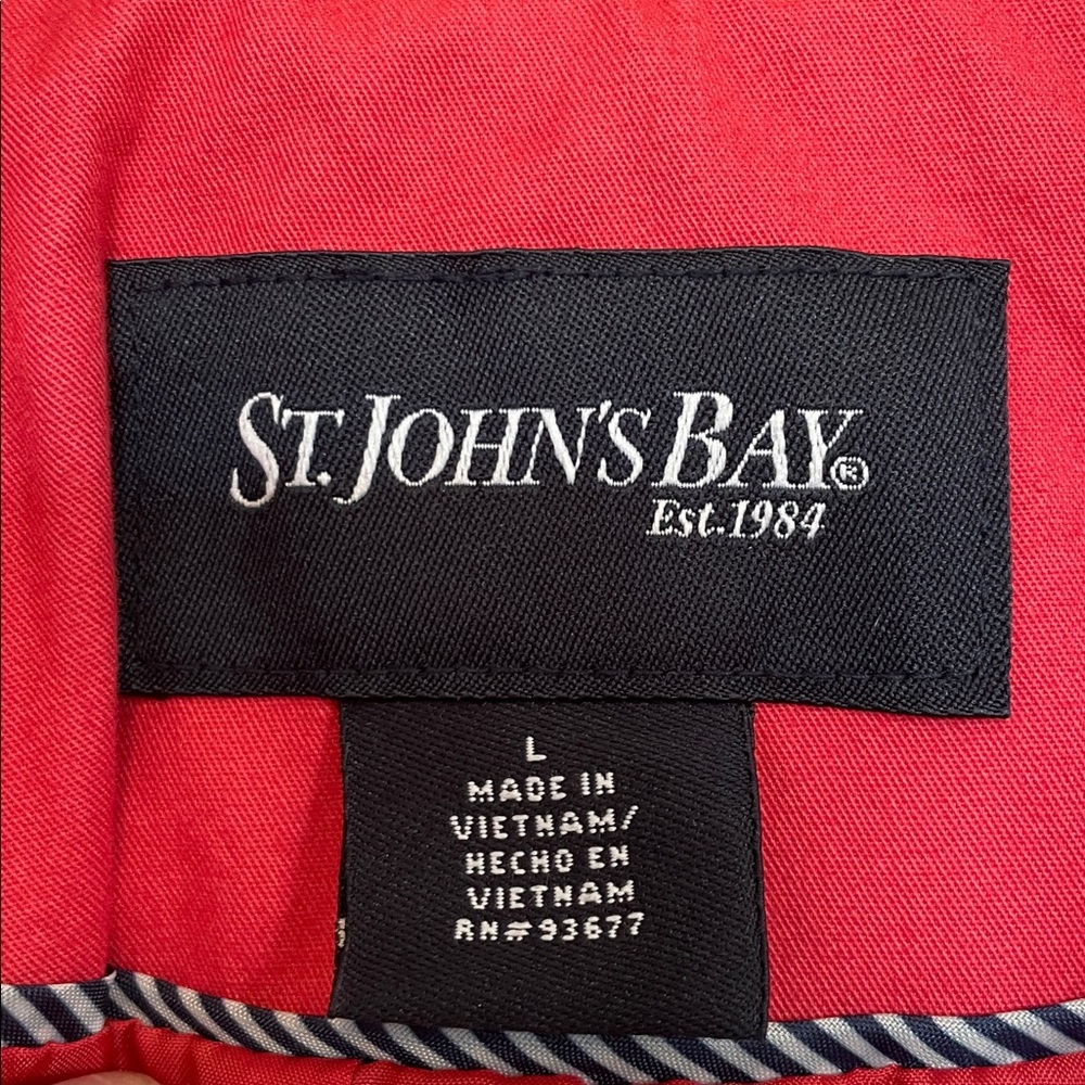 Women’s L St. John’s Bay coral belted car length coat double breasted buttons - Picture 2 of 11